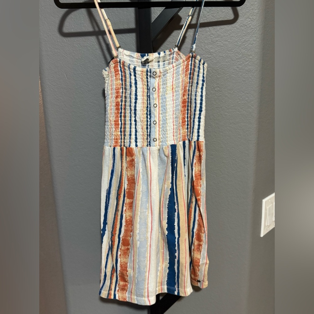 Roxy Striped Sleeveless Mini Dress with Button Detail